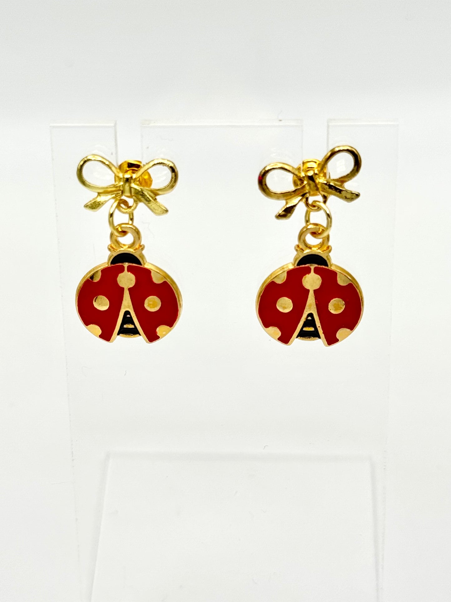 ๐ Lucky Ladybug Bow Earrings