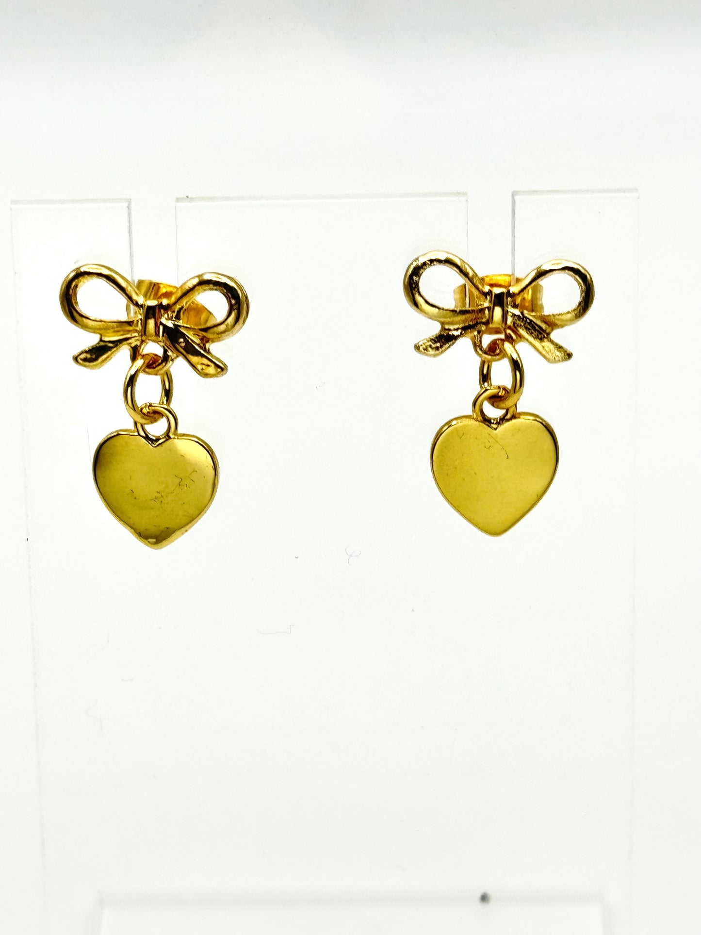 ๐ Golden Bow Heart Earrings